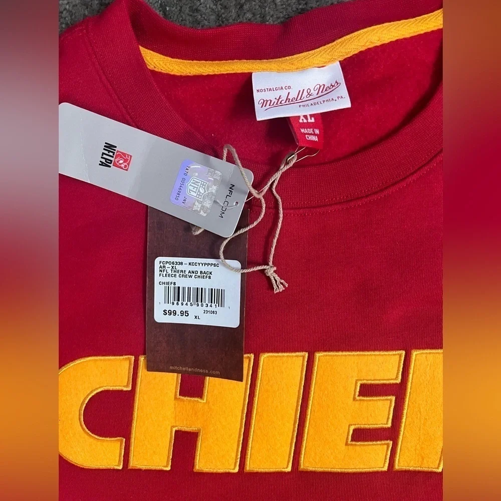 MITCHELL & NESS - Mens Red NFL There & Back Fleece Crew Neck Sweathirt - Size XL - Picture 11 of 12